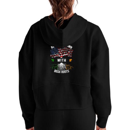 American Grown with Irish Roots - Women's Half Zip Cropped Hoodie
