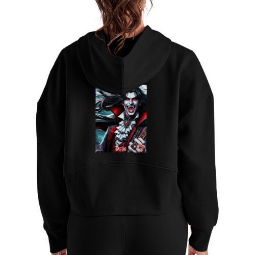 Monster Mosh 2024 Tour Drac on Guitar (D-006A) - Women's Half Zip Cropped Hoodie