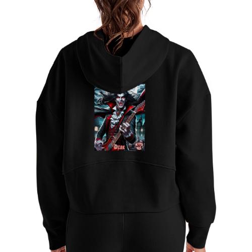 Monster Mosh 2024 Tour Drac on Guitar (D-006B) - Women's Half Zip Cropped Hoodie