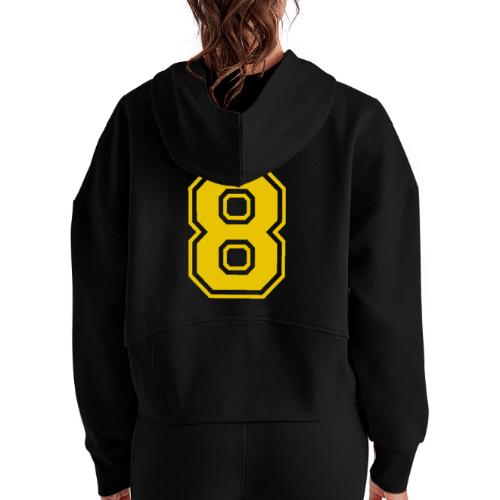 Number 8 in a classic athletic collegiate font - Women's Half Zip Cropped Hoodie