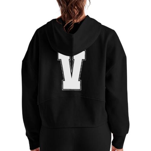 White Letter V – Varsity Alphabet Monogram - Women's Half Zip Cropped Hoodie