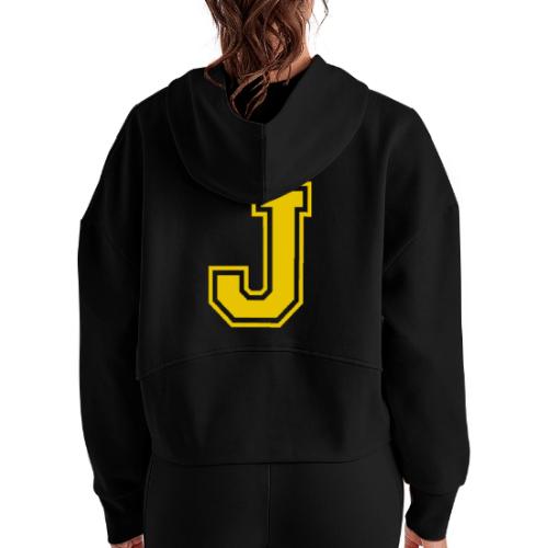Letter J – Capital Athletic Alphabet Monogram - Women's Half Zip Cropped Hoodie