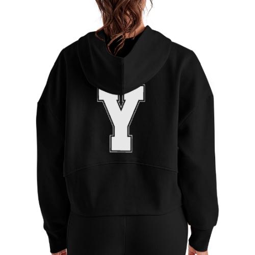 White Letter Y – Varsity Alphabet Monogram - Women's Half Zip Cropped Hoodie