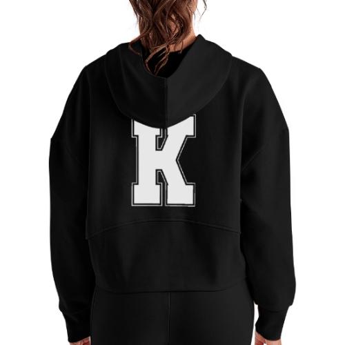 White Letter K – Varsity Alphabet Monogram - Women's Half Zip Cropped Hoodie