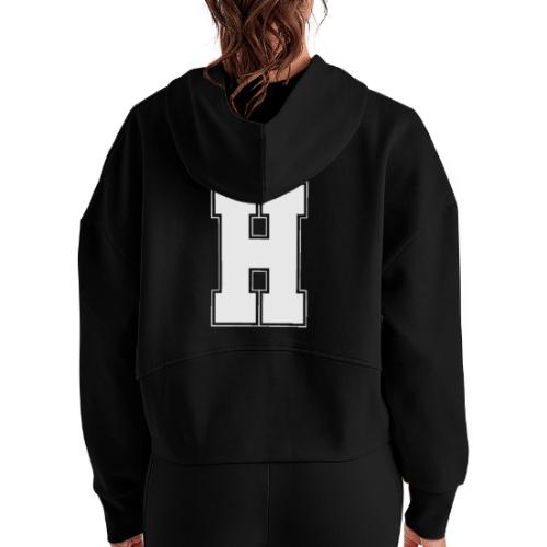 White Letter H – Varsity Alphabet Monogram - Women's Half Zip Cropped Hoodie