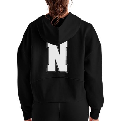 White Letter N – Varsity Alphabet Monogram - Women's Half Zip Cropped Hoodie