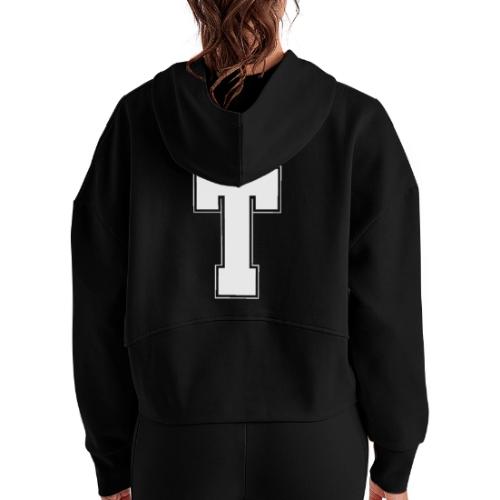 White Letter T – Varsity Alphabet Monogram - Women's Half Zip Cropped Hoodie