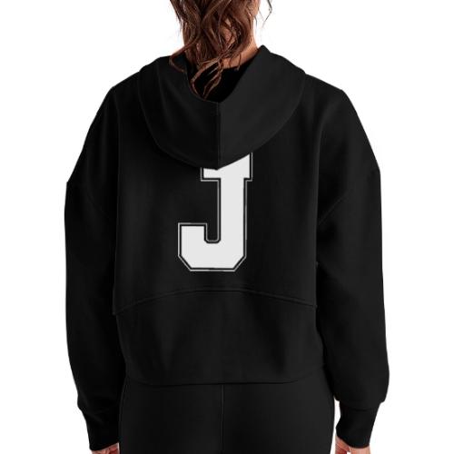 White Letter J – Varsity Alphabet Monogram - Women's Half Zip Cropped Hoodie