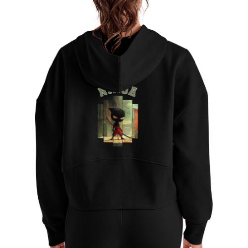 Cute Ninja Attack - Women's Half Zip Cropped Hoodie