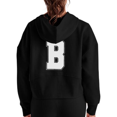 White Letter B – Varsity Alphabet Monogram - Women's Half Zip Cropped Hoodie