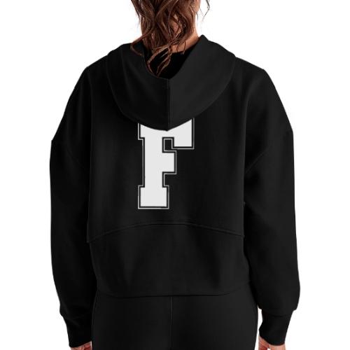White Letter F – Varsity Alphabet Monogram - Women's Half Zip Cropped Hoodie