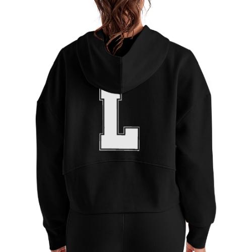 White Letter L – Varsity Alphabet Monogram - Women's Half Zip Cropped Hoodie