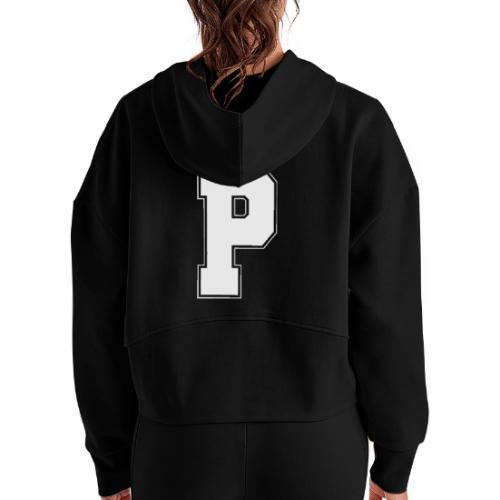 White Letter P – Varsity Alphabet Monogram - Women's Half Zip Cropped Hoodie
