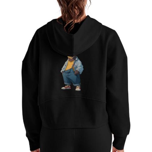 Fashion Streetwear Bear Cartoon Art - Women's Half Zip Cropped Hoodie