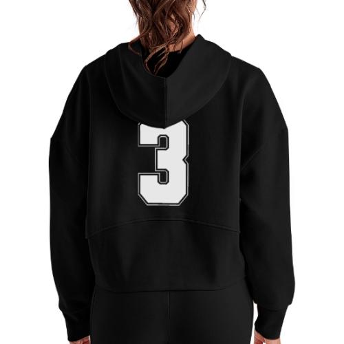 White Number 3 – Varsity Font - Women's Half Zip Cropped Hoodie
