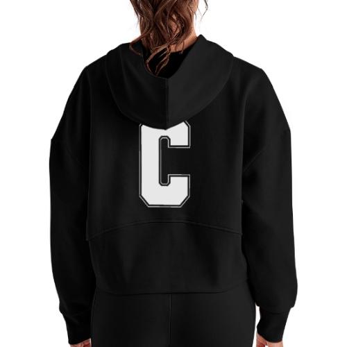 White Letter C – Varsity Alphabet Monogram - Women's Half Zip Cropped Hoodie