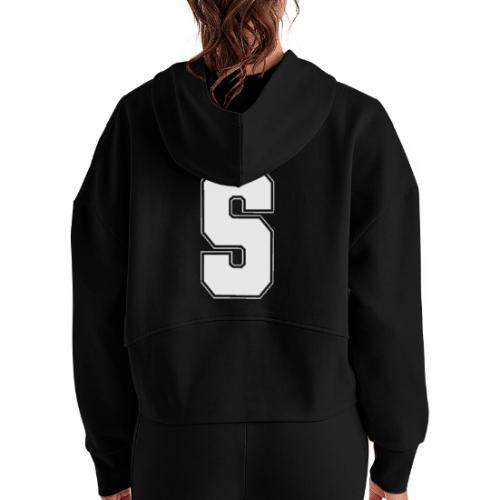 White Letter S – Varsity Alphabet Monogram - Women's Half Zip Cropped Hoodie