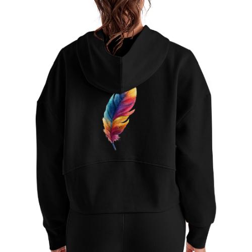 Rainbow Flight Feather - Women's Half Zip Cropped Hoodie