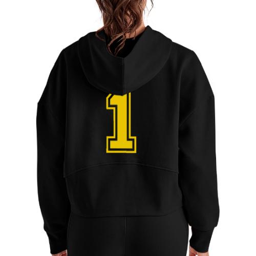 Number 1 in a classic athletic collegiate font - Women's Half Zip Cropped Hoodie