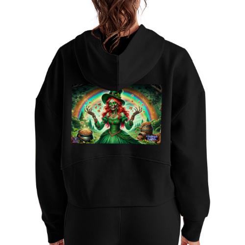 Fiona Undead Angels Leprechaun Queen (DFZ-003L) - Women's Half Zip Cropped Hoodie