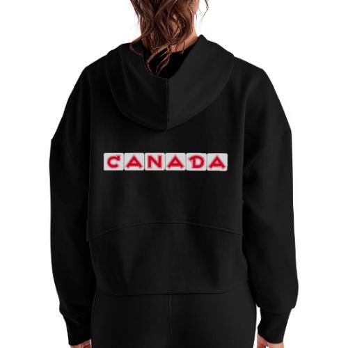 Canada, red letters on white background - Women's Half Zip Cropped Hoodie