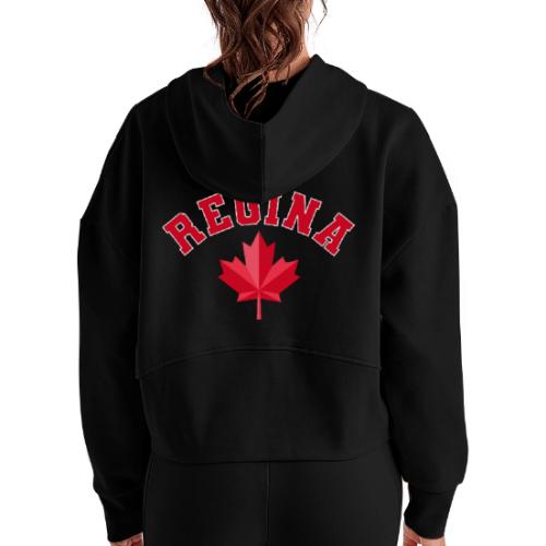 Regina with maple leaf - Women's Half Zip Cropped Hoodie