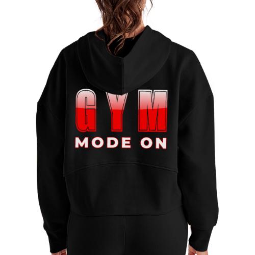 Gym Mode On Fitness Typography Design - Women's Half Zip Cropped Hoodie