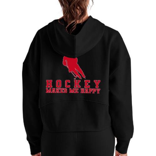 Hockey makes me happy - Women's Half Zip Cropped Hoodie