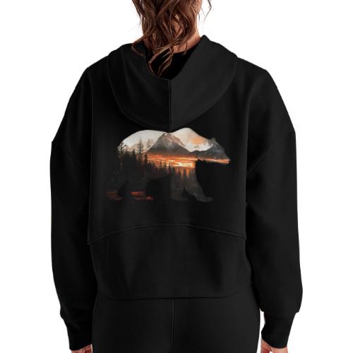 Canada Bear: fiery tones - Women's Half Zip Cropped Hoodie