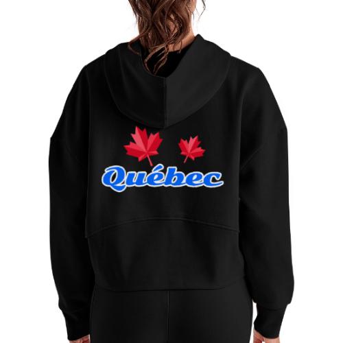 Québec with two red maple leaves - Women's Half Zip Cropped Hoodie