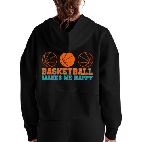 Basketball makes me happy - Women's Half Zip Cropped Hoodie
