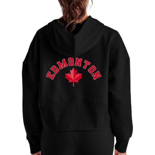 Edmonton with maple leaf - Women's Half Zip Cropped Hoodie