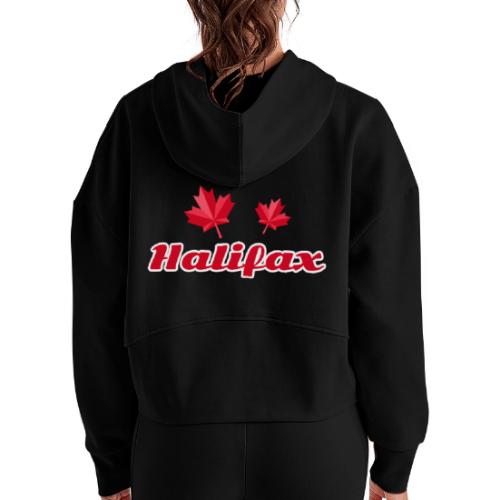 Halifax with two red maple leaves - Women's Half Zip Cropped Hoodie
