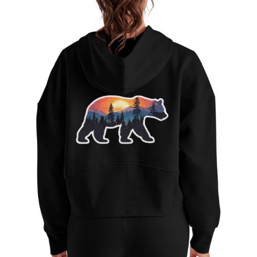 Mountain Spirit Bear - Women's Half Zip Cropped Hoodie