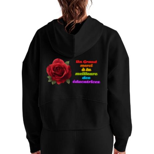 Thank You Educator: Pink and Rainbow Message - Women's Half Zip Cropped Hoodie