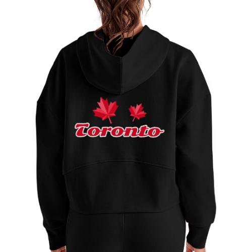 Toronto with two red maple leaves - Women's Half Zip Cropped Hoodie