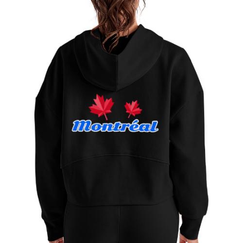 Montréal with two red maple leaves - Women's Half Zip Cropped Hoodie