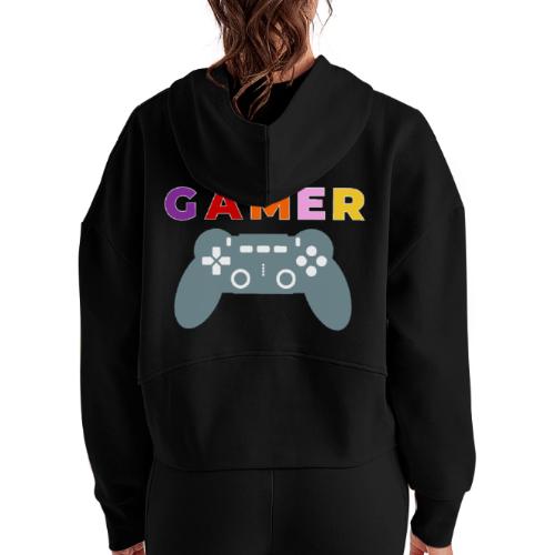 Colorful Gamer Controller Graphic - Women's Half Zip Cropped Hoodie