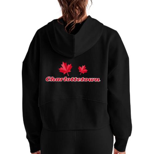 Charlottetown with two red maple leaves - Women's Half Zip Cropped Hoodie