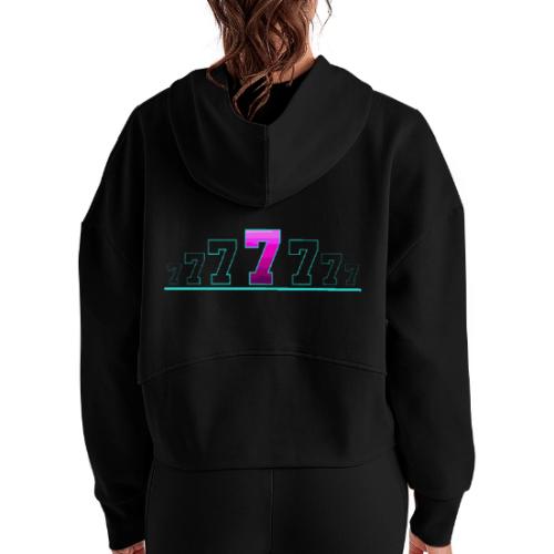 Number 7 in Magenta: Varsity Font - Women's Half Zip Cropped Hoodie