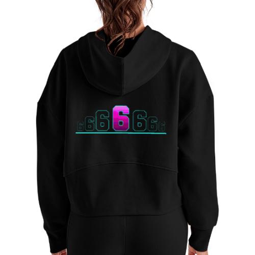 Number 6 in Magenta: Varsity Font - Women's Half Zip Cropped Hoodie
