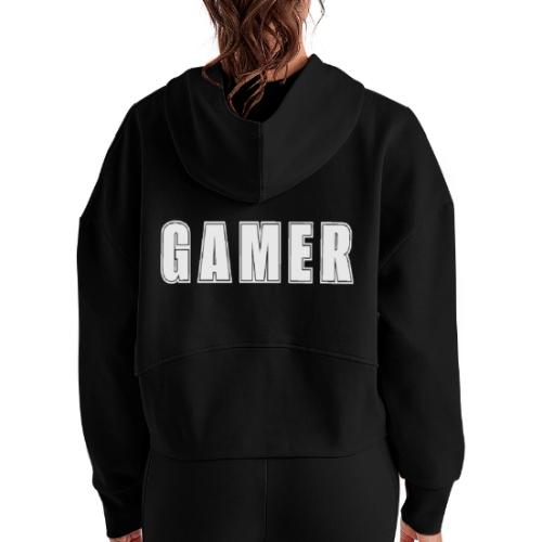 Gamer Collegiate White Text Design - Women's Half Zip Cropped Hoodie