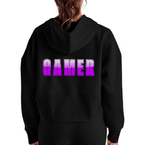 Gamer Purple Glossy Collegiate Design - Women's Half Zip Cropped Hoodie