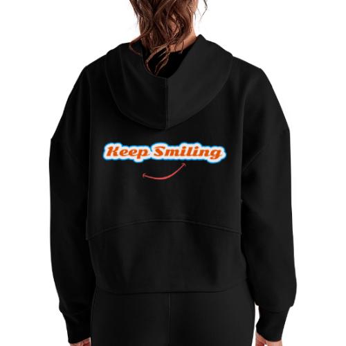 Keep Smiling Positive Vibes Graphic - Women's Half Zip Cropped Hoodie