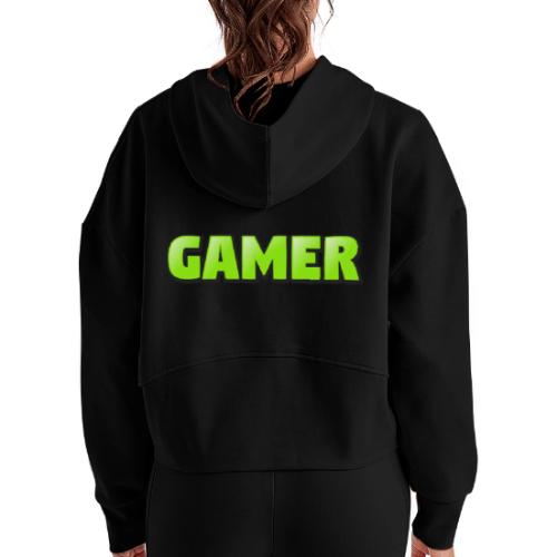 Gamer Neon Green Gaming Logo Design - Women's Half Zip Cropped Hoodie