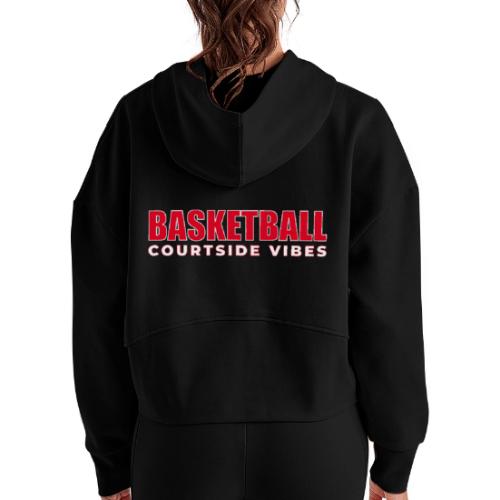 Courtside Vibes Basketball Typography Design - Women's Half Zip Cropped Hoodie