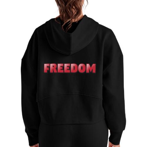 Freedom Bold 3D Word Art Design - Women's Half Zip Cropped Hoodie