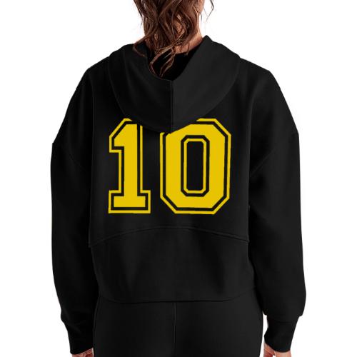 Number 10 in a classic athletic collegiate font - Women's Half Zip Cropped Hoodie