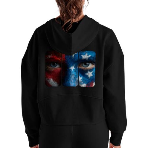 USA: Painted for the Flag - Women's Half Zip Cropped Hoodie