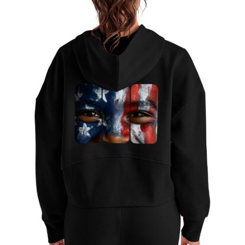 USA: Three Panels of Pride - Women's Half Zip Cropped Hoodie